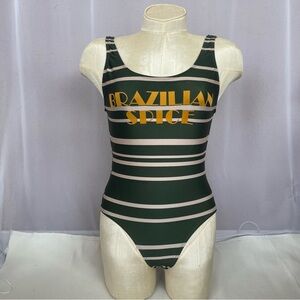 Aqua de Coco Swimsuit One pice”Brazilian Spice” Green which White Strips Sz M
